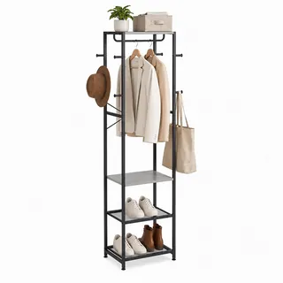 Relaxdays Garderobenständer Haken, Ablage & Stange Schwarz/Grau