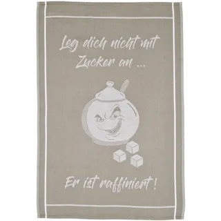 Ross Baumwolle Geschirrtuch Sprüche -Leg Dich Nicht mit Zucker an- Beige 50 x 70 cm