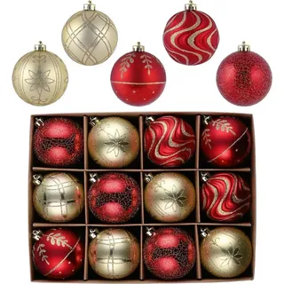 Valery Madelyn Weihnachtskugeln Thema Rot Gold 12 Stück 8cm Christbaumkugeln - Rot/Gold