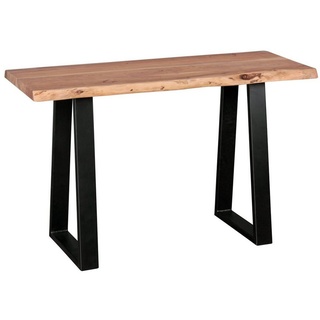möbelando Konsolentisch »Konsolentisch GAYA Massivholz Akazie, Schreibtisc«, Konsolentisch GAYA Massivholz Akazie, Schreibtisch 120 cm breit im Landhaus-Stil, Schminktisch mit Design, Sekretär mit 2 Metallbeinen, Echt-Holz Konsole mit Baumkante, Tischkonsole braun