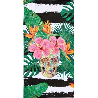 done.® Strandtuch Summer Skull, Hamam Frottier (1-St), gestreift & Motiv, mit Reisverschluss-Tasche für Wertgegenstände bunt