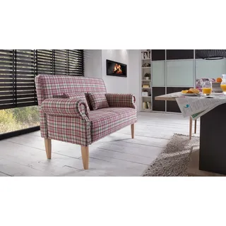 Küchensofa Speisesofa Sofa 2-Sitzer Antoni Stoff rot weiß kariert Kissen 142 cm
