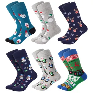 BRUBAKER Socken 6 Paar Herren Weihnachtssocken - Lustige Socken Weihnachten 41-45 (Set, 6-Paar, 6er-Pack) Bunte Baumwollsocken - Männer Set für Geburtstag Adventskalender bunt