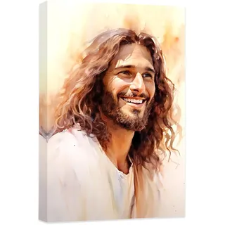 CCWACPP Jesus-Wandkunst, christliches Gemälde, Christus-Leinwanddrucke, Bild von Jesus, lachendes Christus-Lächeln, Poster, religiöse Heimdekoration