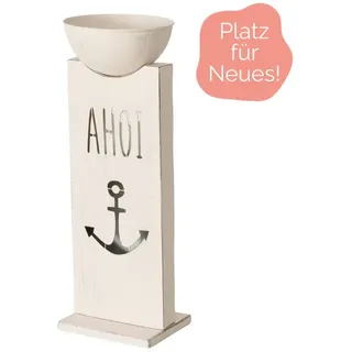 MF Maritime Dekosäule mit Pflanzschale, AHOI Anker Design, 73 cm, Weiß Metall, Garten Terrassen Deko