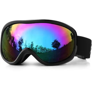 SPOSUNE Skibrille Damen Herren Snowboardbrille OTG Kids Skibrille Brille Wear Anti-Fog 100% UV400 Schutz für Skifahren Rollschuhlaufen Windschutz Schlagfest Helm kompatibel