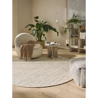 benuta Wollteppich Rocco, rund, Höhe: 5 mm, Teppich Wohnzimmer, Schlafzimmer, Esszimmer, Flur, Kunstfaser, Cozy weiß Ø 250 cm x 5 mm