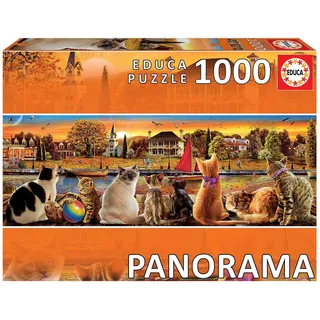 Educa 18001, Katzen am Quai, 1000 Teile Panorama Puzzle für Erwachsene und Kinder ab 10 Jahren, Katzenpuzzle