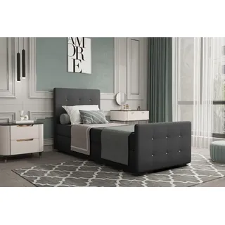 Boxspringbett Gästebett MARKOS 100x220cm Bettkasten Seite Links Stoff Dunkelgrau - Grau