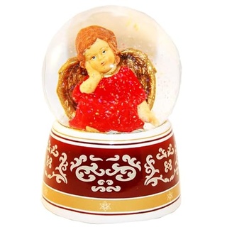 Schneekugel Engel rot verträumt - Sockel mit Ornamenten - mit Spieluhr „Wassermusik 140mm hoch - 20033