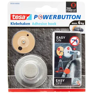 Tesa Garderobenhaken Powerbutton Classic Rund Edelstahl