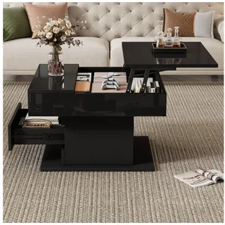 REDOM Couchtisch Sofatisch 360° Drehung (Kaffeetish, 1-St., 1 Schublade), mit Lift-Top Tischplatte schwarz