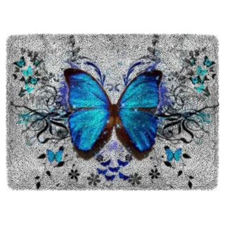ROCKY&CHAO Knüpfhaken-Teppich-Set, DIY Knüpfhaken Schmetterling Teppich Making für Erwachsene Kinder Kreuzstich Teppichherstellung Kissen Handarbeit für Anfänger Heimdekoration 50 * 38 cm