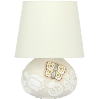 THUN - Tischleuchte und Nachttischlampe, Abat-jour, weißes Schlafzimmer, verziert mit Blumen und Schmetterling - Zubehör für das Haus - Linie Prestige - Klein - Keramik - 14,6 x 12 x 16 cm