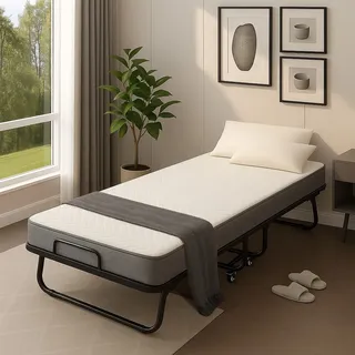 GUNUSS Klappbett Erwachsene Gästebett Klappbar mit13 cm Dicke Matratze 200x90x46cm Reisebett Metallbett einer Tragfähigkeit von 250 kg - Weiß