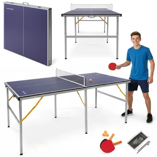 HyperMotion Klappbarer Tischtennistisch für Zuhause, Kompakter Indoor Tisch für Freizeitspiel, Platzsparendes Design mit Netz, 2 Schlägern und Bällen, Familien Spieltisch für Kinder und Erwachsene