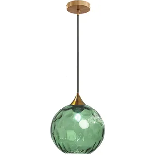 MZStech 20 cm Grün Pendelleuchte aus Glas mit Kugelform, Sockel aus Bronze und Gold mit hängender Glaskugel, Deckenlampe für Kücheninsel, Esszimmer und Nachttisch (Grün)