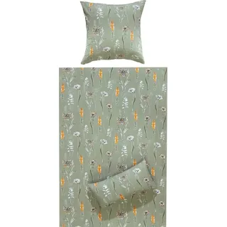 REDBEST Single-Jersey Bettwäsche Blumen Grün 135 x 200 cm + 40 x 80 cm