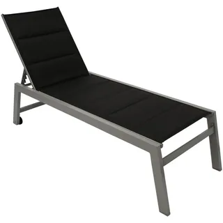 TPFGarden Gartenliege LEEDS, Sonnenliege mit hohem Einstieg - Gartenliege mit Rollen - Alu silber, Bequeme Relaxliege mit strapazierfähigem Textilgewebe schwarz, Hochwertige Outdoor Liege - Maße (BxHxT): 65 x 42 x 199 cm grau