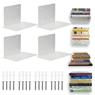 ECOSEAO Schwebende Bücherregale für die Wand, robuste Buch-Organizer, Eisen-Wandregale für Zuhause, Büro, Klassenzimmer, Bibliothek, weiß, groß (4)