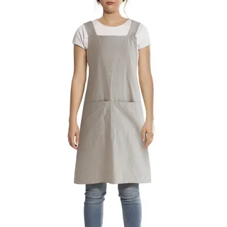 FBBULES Küchenschürze mit Tasche Baumwolle und Leinen Schürze Japanischer Stil Kreuz Bandage Einfarbige Kochen Backen Schürze Gärtnern für Damen Männer