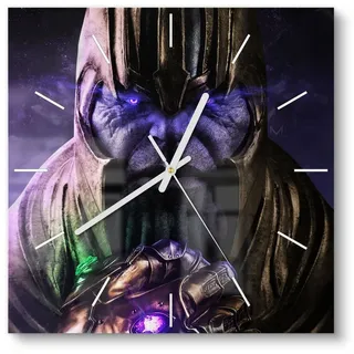 DEQORI Wanduhr 'Thanos Rüstung von Nahem' (Glas Glasuhr modern Wand Uhr Design Küchenuhr) goldfarben|schwarz 30 cm x 30 cm