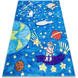Bambino 2265 Waschteppich Weltraum, Rakete Für Kinder Anti-rutsch - Blau Blue 80x150 Cm