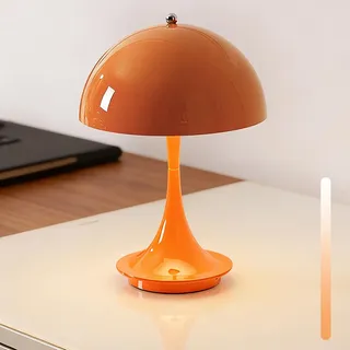 LED Pilz Lampe Orange Akku Dimmbare Tischlampe Touch Kabellos USB Aufladbar 1800mAh Nachttischlampe Ohne Kabel 3000K-6000K Pilz Tischleuchte Tragbare Mushroom Lampe mit Batterie für Restaurant Camping