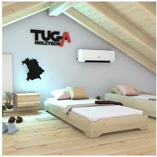 TUGA-Holztech Massivholzbett Stapelbett Holzbett Vollholzbett 100x220cm 27cm Gästebett Jugendbett, Breite: 70 80 90 100 120cm Lange: 200 220cm Höhe: 23 27 33cm Stapelbar 100 cm x 220 cm x 27 cm