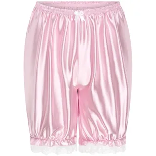 Satini Rüschen Spitze Sissy Gerafft Lolita Bloomers Shorts Seidig Satin Pumphose (Zartrosa, S) - S