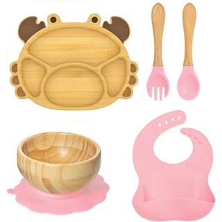 Kindergeschirr-Set Krabbe Baby-Geschirrset 5 teilige aus Bambus Pink