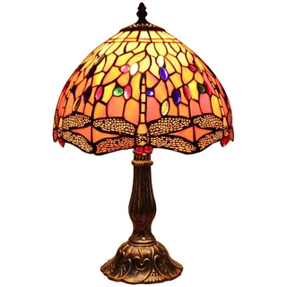 Bieye L30023 Tiffany-Stil Buntglas Libelle Tischlampe für Nachttisch Wohnzimmer Dekoration Orange