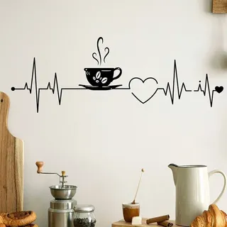 Lntyq Bogen Wandaufkleber Kaffee Tee Herzmotiv, Vinyl-wandtattoo, Dekoration Für Küche, Kneipe, Café, Esszimmer, Schwarz