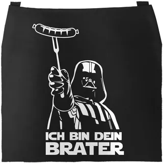Grill-Schürze für Männer mit Spruch Ich bin dein Brater Baumwoll-Schürze Kochschürze Grillen Barbecue BBQ Fleisch Sommer Moonworks® schwarz u... - Schwarz