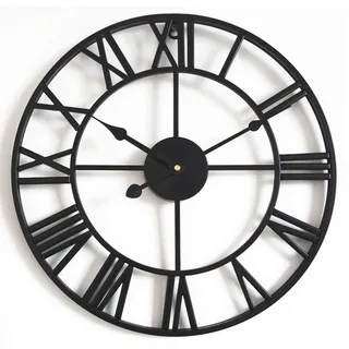 NGDFGR Garten-Wanduhr für den Außenbereich, große Retro-römische Ziffern, Gartenuhr, offenes Zifferblatt, Schmiedeeisen, wasserdichte Outdoor-Uhr, Innen- und Außendekoration, Außenuhr, stummes Quarz