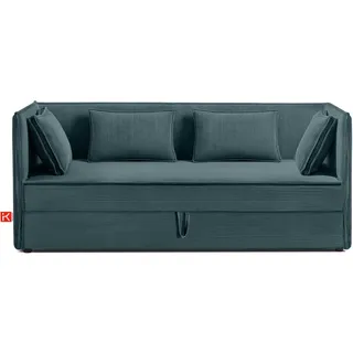 KONSIMO® Boxspringbett ROTI Polsterbett, Daybett, Tagesbett, Jugendbett, 90 cm x 200 cm (1-Person Boxspringbett, mit Rückenlehne und gepolsterten Seitenwänden), hergestellt in der EU, inklusive Kissen, mit großem Bettkasten blau
