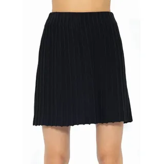 SASSYCLASSY Strickrock Plissierter Minirock Damen aus Strick elegant Mini Strickrock aus weichem, plissiertem Viskosemix Offwhite Schwarz schwarz L
