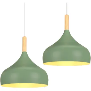 iDEGU Hängelampe Retro 24cm Hängeleuchte Moderne Skandinavisch E27 Deckenleuchte aus Metall Holz Pendelleuchte für Schlafzimmer Esszimmer Küche Wohnzimmer (Olivgrün, 2 Stücke)