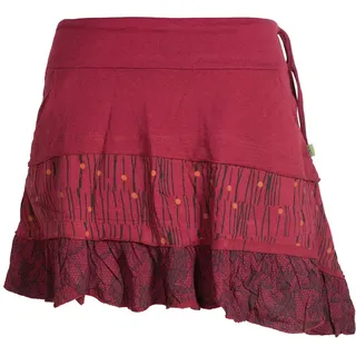 Vishes - Alternative Bekleidung - Asymmetrischer Damen Baumwollrock mit Rüschen Taschen und Blümchen dunkelrot 40 - 40