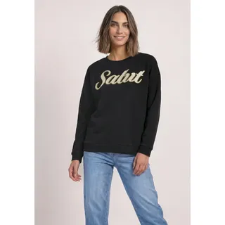 Sweatshirt STREET ONE, Damen, Gr. 34, schwarz, Sweatware, 60% Baumwolle, 40% Polyester, unifarben, comfort fit, Rundhals, Bündchen, Sweatshirts Sweatshirt, mit Artwork