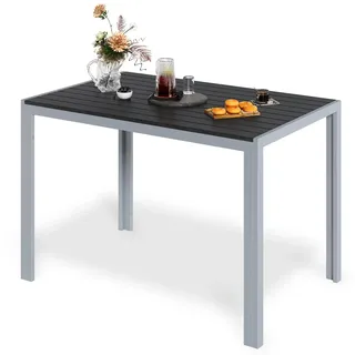 LIFERUN Gartentisch mit Aluminiumrahmen, 110x70cm WPC Balkontisch Wetterfest, Rechteckiger Terrassentisch, Esstisch Outdoor, Hitze- und Wetterbeständig, rutschfest-Silber Grau