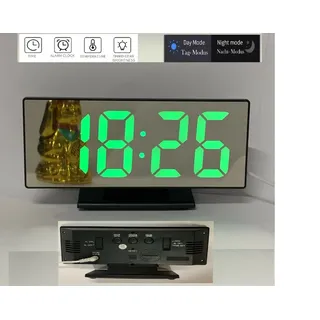 Digital Wecker Tischuhr Uhr Alarmwecker Spiegel Uhr 3618 Grün Schwarz