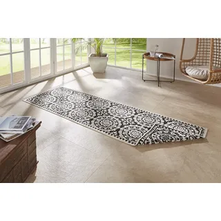 NORTHRUGS In- und Outdoor Teppich Jardin 80x350cm - Wendeteppich Wetterfest Orientalisches Vintage Design Läufer für Balkon Terrasse Garten Wintergarten Wohnzimmerteppich Wasserfest in Schwarz Creme