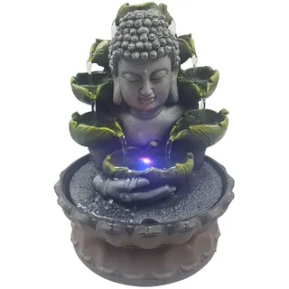 HarBin-Star Buddha Zimmerbrunnen mit Pumpe, Innenbrunnen, Cascade Buddha Lotus mit RGB LED, Innendekoration Feng Shui, Tischdeko Wasserbrunnen, H 26cm