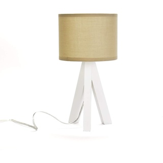 Easylight Tischlampe skandinavisches Design Weiß Creme E14 Stoff Holz Dreibein Tischleuchte