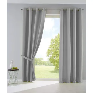 Gardinenbox 2er Set Vorhänge Blickdicht Gardinen Matt Lichtdurchlässig »Palermo« mit Ösen und Raffhalter Dekoschal HxB 245x140 cm Grau, 10000265-2