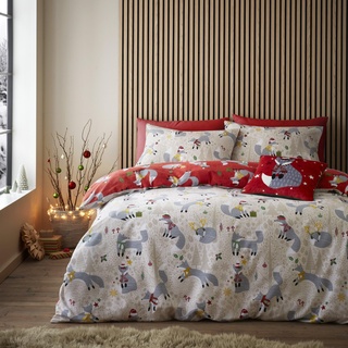 Fusion - Weihnachts-Fuchs – wendbares Bettbezug-Set – Einzelbettgröße in Rot