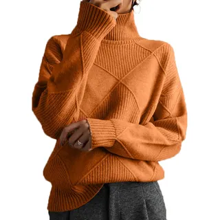 Damen Herbst Und Winter Casual Long-Sleeved Kann Eine Vielzahl Von Passenden Strickpullover Loose High Neck Pullover Solid Farbe Gestrickt Pullover Tops Sein - M