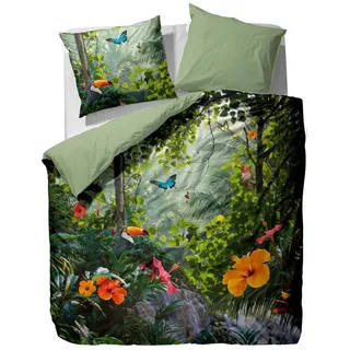 Essenza Bettwäsche Zusatzkissenbezug Gabriel Grün, Satin, 1 teilig, Schmetterlinge, Vögel, Dschungel, Natur grün