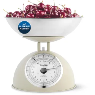Salter Timeless Mechanische Küchenwaage 5 kg, ohne Batterie | 2-l-Behälter abnehmbar, spülmaschinenfest, großes gut lesbares Zifferblatt, Creme-Finish, zum Kochen und Backen